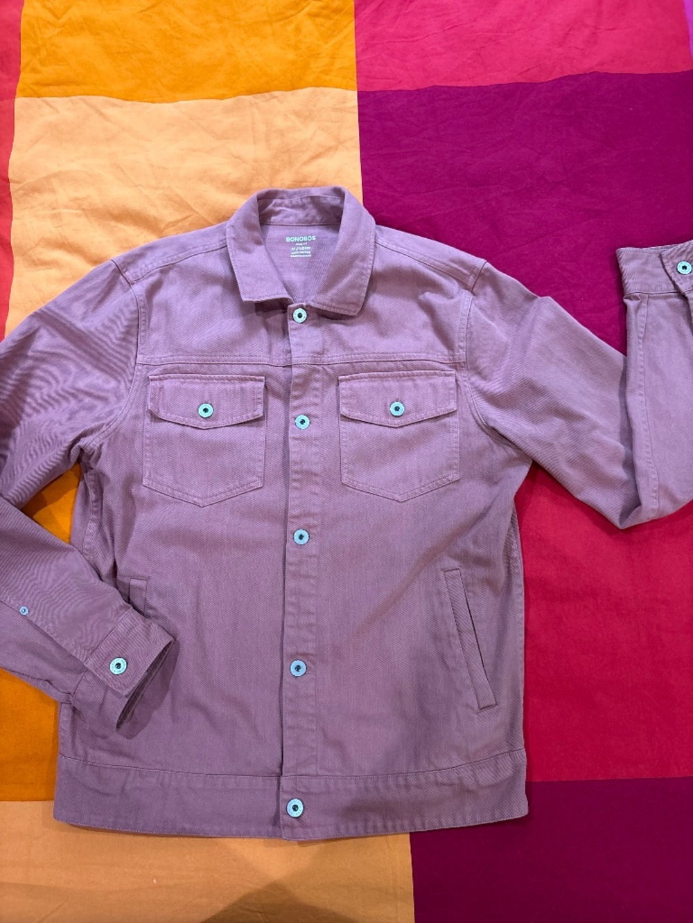 Bonobos Slim Fit Cotton Twill Trucker Jacket Rusty Pink Dusty Rose Mens M Long